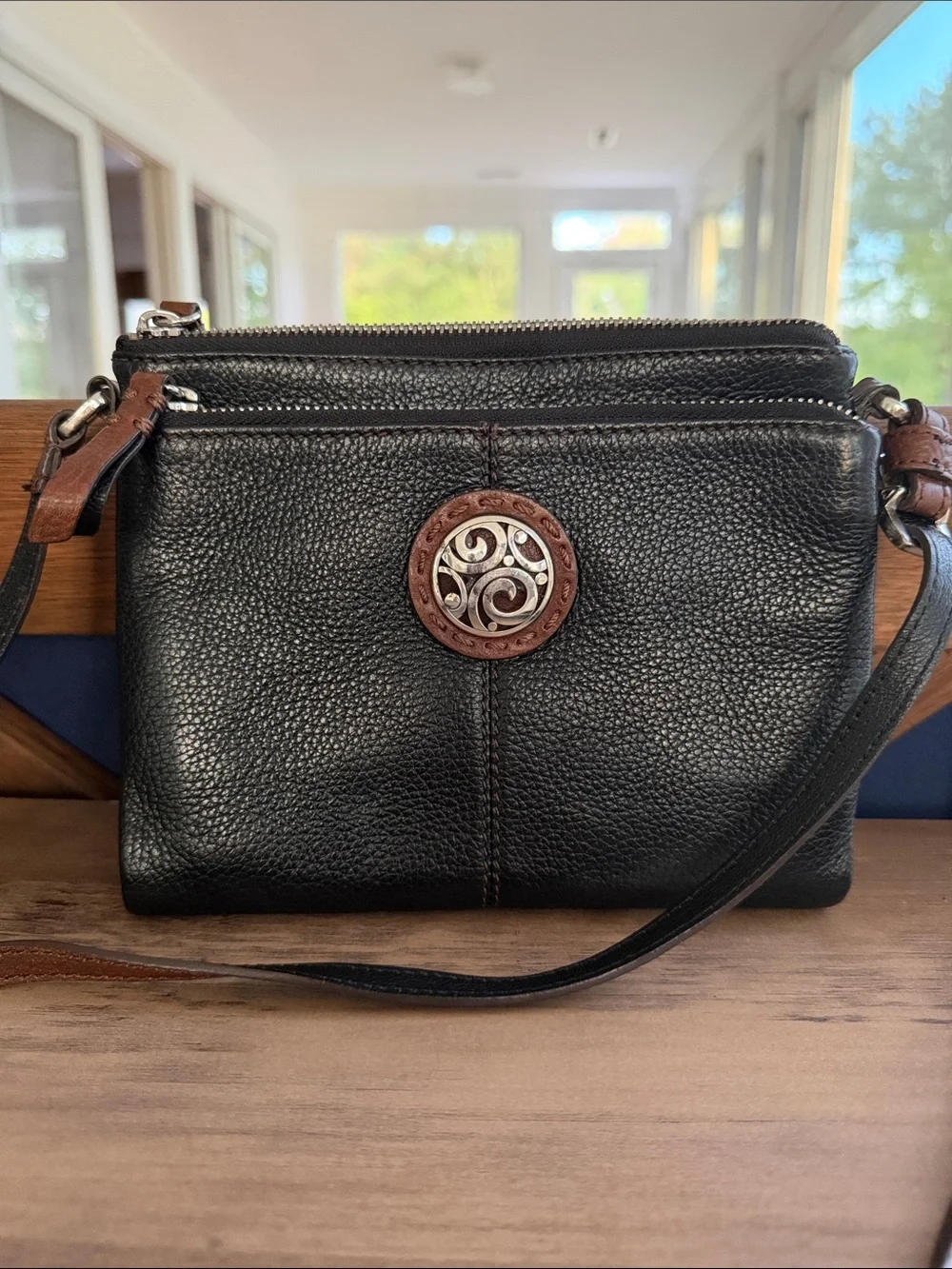 Vintage Brighton Leather Crossbody with Medallion Accent